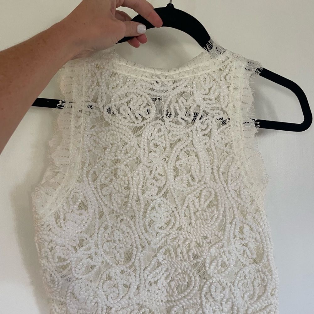 Elegant Sheer Lace Sleeveless Top - White